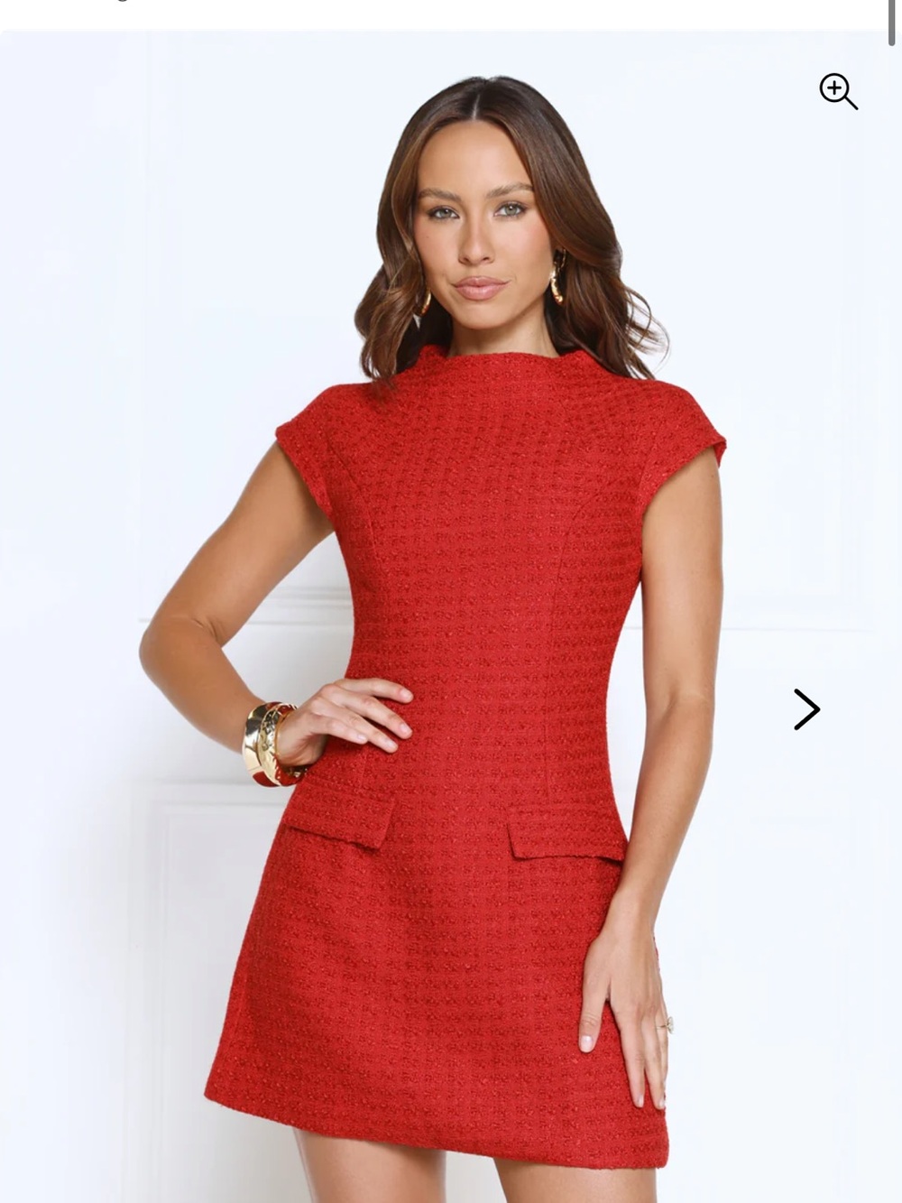 Hello Molly Red Textured Cap Sleeve Mini Dress